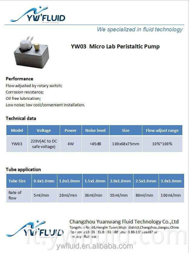 YWFluid Hot Seller Flow Flow Lab Micro Peristaltic Pump